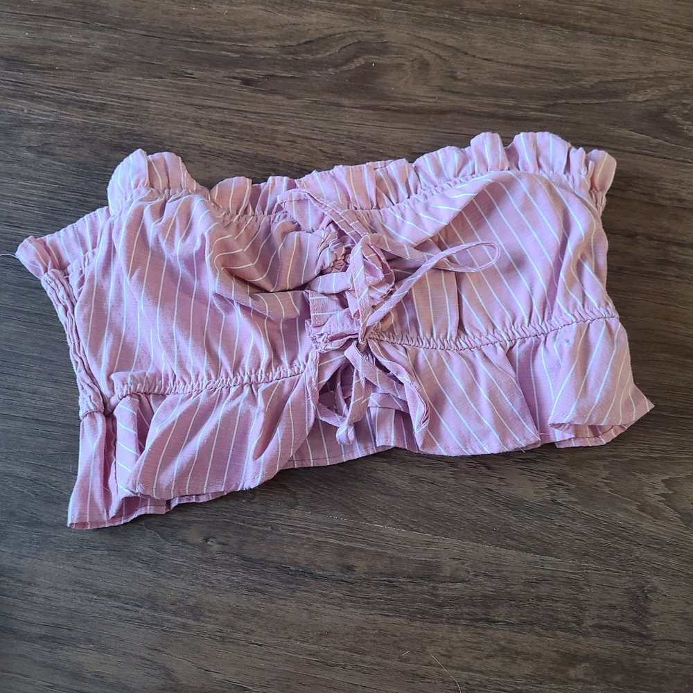 Pink Striped Ruffle Tube Top
